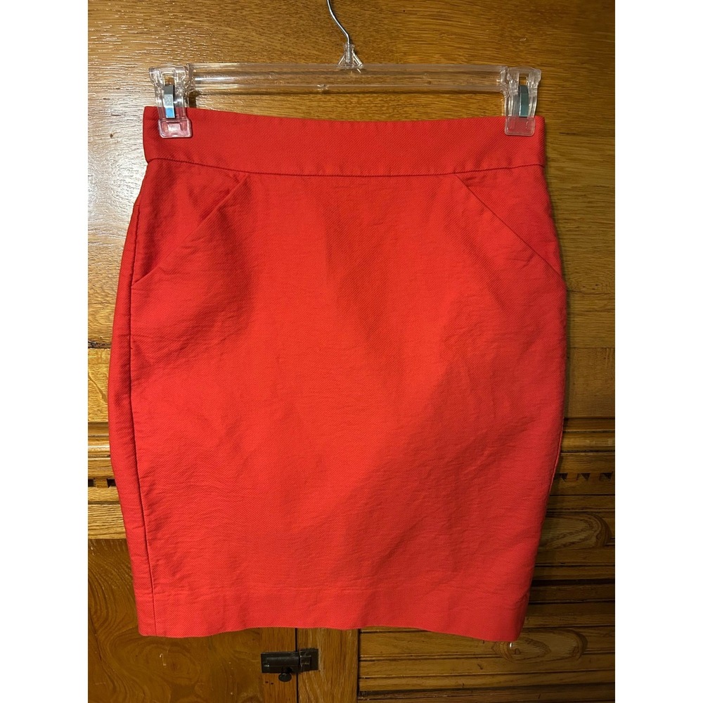J.Crew The Pencil Skirt Red Cotton Textured Mini Skirt Preppy Modern‎ Classic